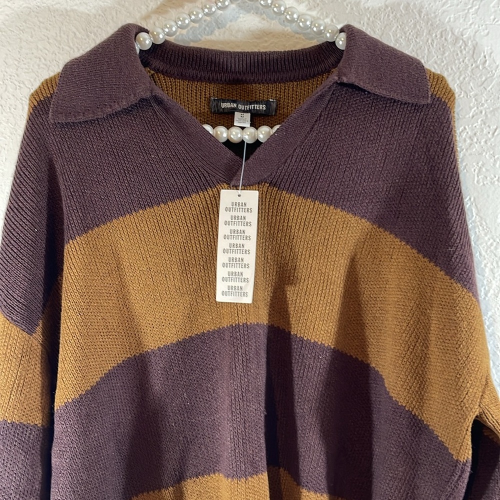 URBAN OUTFITTERS Brown Striped Sweater Top Size Medium NEW - Picture 3 of 12
